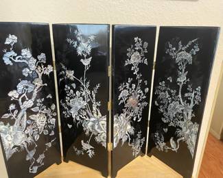Japanese Wood Lacquer Folding Table Screen with Mother of Pearl Inlay