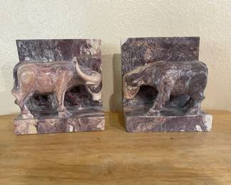 Carved Stone "Water Buffalo Bookends