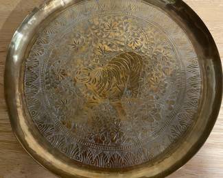 Etched Brass Platter with Tiger Design