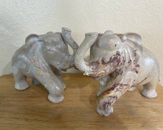 2 Carved Stone Elephant Figurines