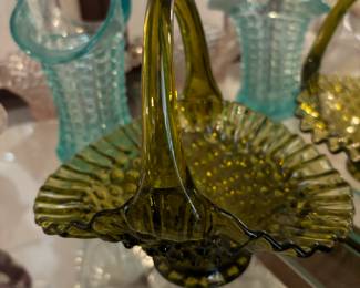 Green Hobnail Basket with Ruffled Trim