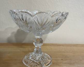 Etched Pressed Glass Pedestal Candy Dish