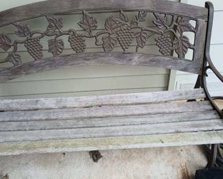 Wrought Iron and Wood Bench with Grape Design