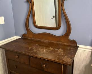 Circa 1900's Dark Oak Dresser with Mirror