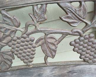 Wrought Iron and Wood Bench with Grape Design