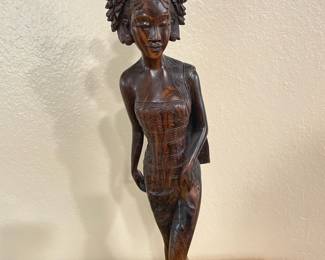 Balinese Macassar Wood Carved Woman Sculpture