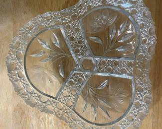 Floral Etched Crystal Divided Tray with Scalloped Edge