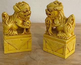Pair of Yellow Cinnabar Foo Dog Bookends