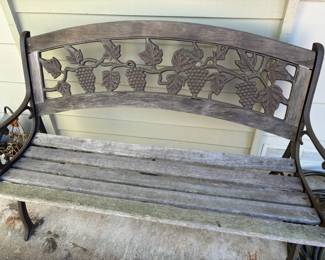 Wrought Iron and Wood Bench with Grape Design