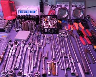 Assortment of Hand Tools - Mallets, Hammers, Wrenches, Pliers, Sockets, Socket Wrenches