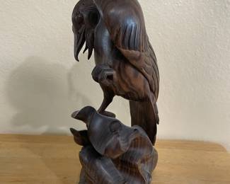 Carved Wood Crow Sculpture
