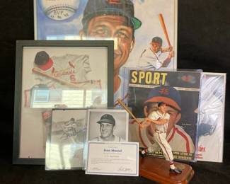 Stan Musial Signed Photograph Poster And Danbury Mint Figurine