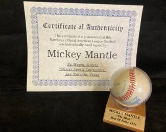 Mickey Mantle Signed Baseball With Certificate Of Authenticity