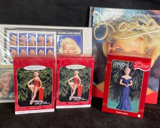 Princess Diana And Marilyn Monroe Hallmark Ornaments And Marilyn Monroe First Day Issue Stamps