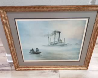 FRAMED PRINT BY JOHN KORVER OF A PADDLE BOAT