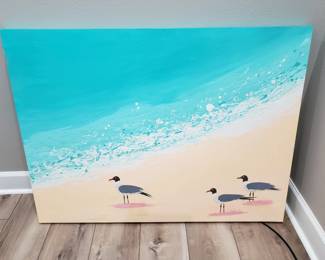 JENNIFER PECK (GALVESTON ARTIST) MULTI MEDIA PAINTING OF SEAGULLS, 3'x4'