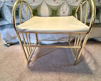 Vintage Hollywood Regency Gold Metal / Brass Vanity Bench Chair
