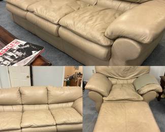 Pleather Sofa Set with Chair and Ottoman