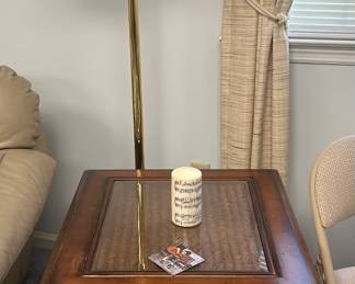 Side Table and Brass Swing floor lamp