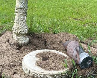 Bird Bath and Scary Owl
