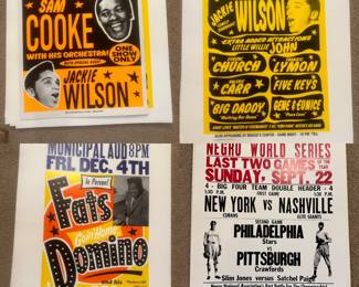 Vintage Posters Sam Cooke and Jackie Wilson, Negro World Series New York Cubans VS Nashville Elite Giants, Fats Domino