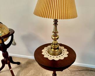 Antique Queen Anne style Tripod Table with Brass Lamp