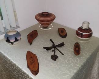 Southwestern pottery, other wood decor pieces 