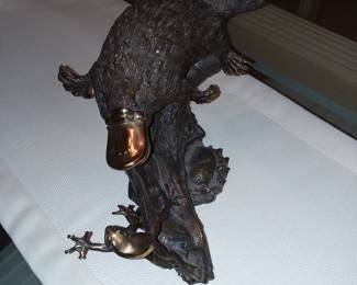 Wentorf signed bronze: Platypus chasing frog