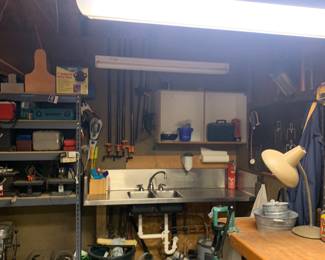 wood shop shelves & tools