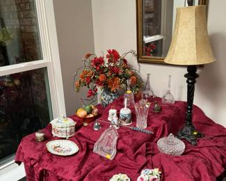 Vintage European porcelain boxes, bells and small plates.