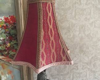Close up of red lampshade.