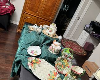 Whimsical serving pieces and tea pots.