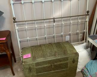 Iron and Brass antique full size bed, Antique trunk