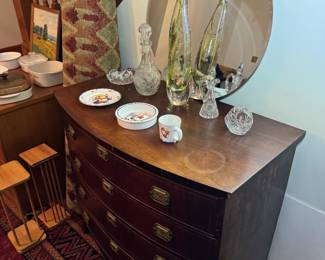 Art Glass, Mirrors, Crystal, Tiffany's baby plate and cup set, and Furniture at South Hadley Estate Sale in Massachusetts MA