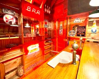 Barware, Beer Glasses, Bar signs, Coca-Cola signs, Neon light-up signs, and more Home Bar Decor and Man Cave or She Shed items at our Estate Sale in S Hadley Massachusetts this Sunday, July 14!