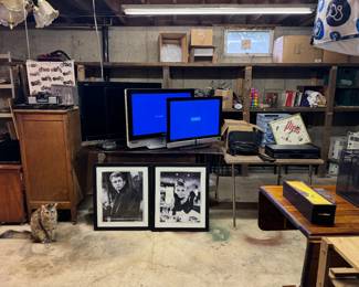 TV's & Furniture at South Hadley Estate Sale in Massachusetts MA. Sweet kitty not for sale. 