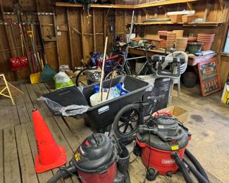Garage full of tools & outdoor lawn yard care at South Hadley Estate Sale in Massachusetts MA