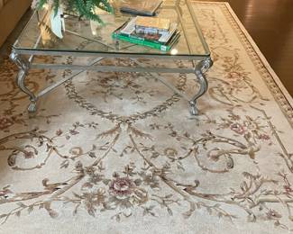 Beautiful Area Rug and Heavy Coffee Table with Beveled Glass