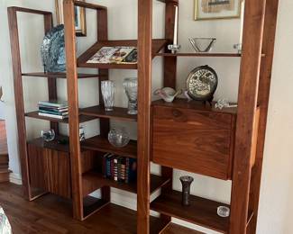 Lou Hodges modern/mid-century MCM free-standing shelving unit in rare Walnut.