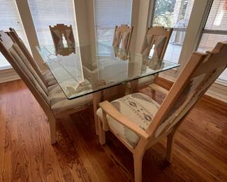 Southwestern style etched-glass dining table and six chairs