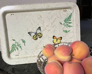 butterfly tray and faux peaches