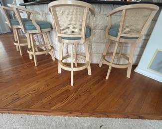 blonde with cane back bar stools, four available