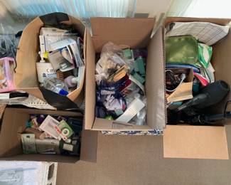 Health, unused cosmetics, cosmetic bags, multiple curling irons, ...