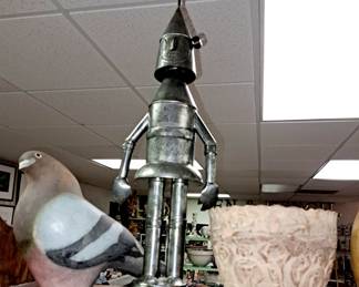 1986 Glo Coalson Raku art pottery pigeon #54/150, Tin Man art and MCM art pottery 