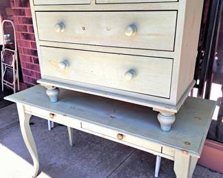 Painted pine table and chest of drawers