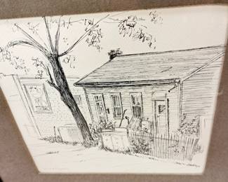 Local artists!! Dave Hornaday framed charcoal drawing "3rd and Franklin" 1962