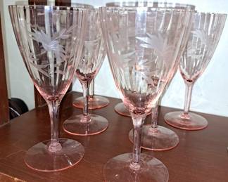 Glassware.  Pink depression  stems