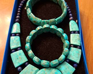 Much costume jewelry. Jay King 3 pcs. turquoise and lapis reversible necklace and bracelets set 