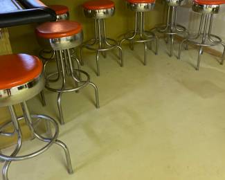 1950s  Med-Century Swivel Red Bar Stools 