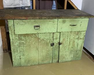 Primitive Painted Green Cabinet 